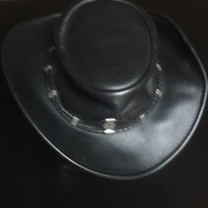 An original genuine black leather hat.
